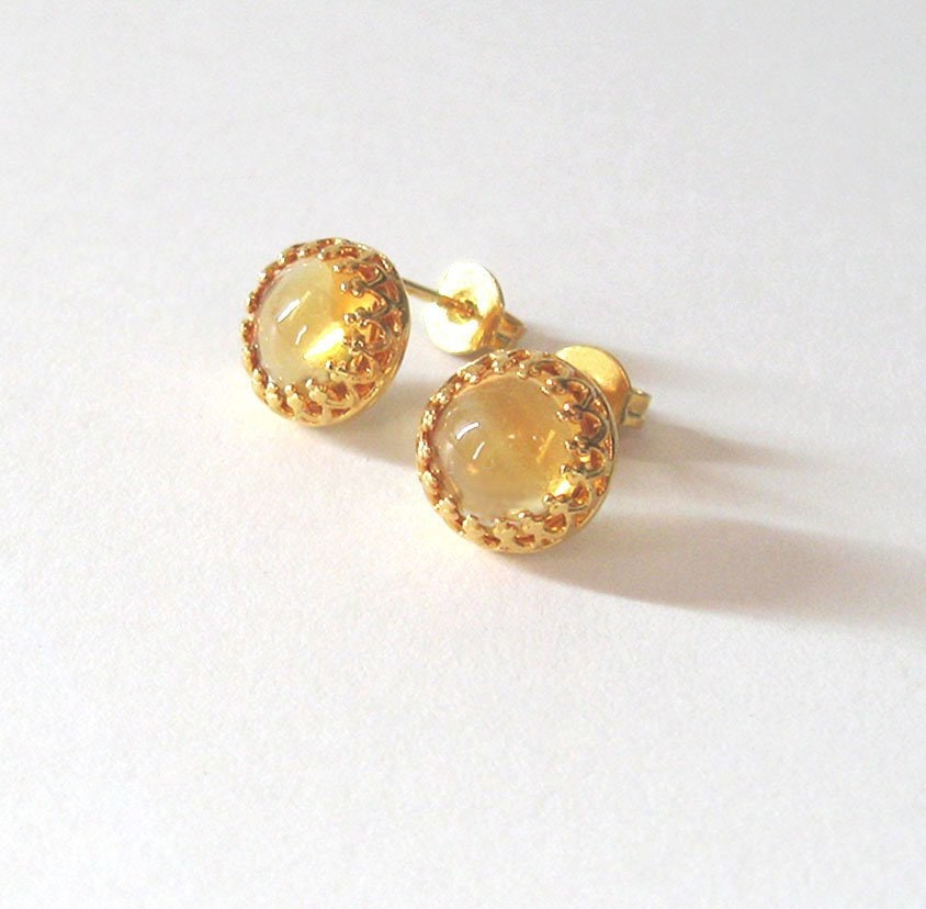 Citrine Gemstone Post Earrings Gold Vermeil Filigree Setting | Etsy