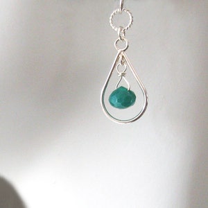 Emerald Green Onyx Gemstone Earrings Sterling Silver Open Tear Drop, 925 Ear Wire Options image 5