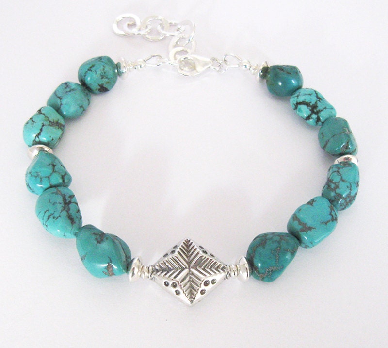 Turquoise Gemstone Bracelet Sterling Silver Star Bead Blue - Etsy