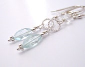 Aquamarine Gemstone Earrings, Marquis Shape, Sterling Silver Dangle March Birthstone