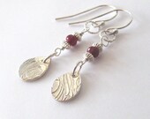 Ruby Gemstone Earrings, Teardrops of Fine Silver, Stream Dangle,  Eco Friendly Silver, Gemstone Earrings, One of a Kind