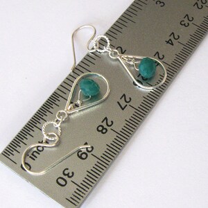 Emerald Green Onyx Gemstone Earrings Sterling Silver Open Tear Drop, 925 Ear Wire Options ss hooks shown