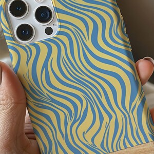 Custom Wavy Abstract Groovy Pastel Blue and Pastel Yellow Phone Case For iPhone 16 15 14 13  Samsung S24 S23 S22 S21 Google