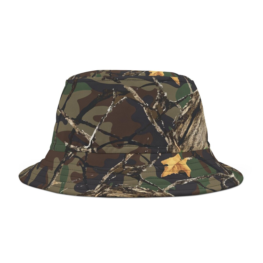 Camo Woods Bucket Hat, Moisture Wicking Hat, Camoflauge Trees Hat ...