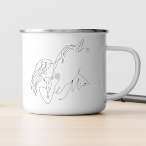 personalized enamel mug with horse for school enrollment or birthday, personalized minimalist enamel mug as a gift