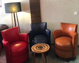 Poltrona club in pelle | Sedia vintage con braccioli | Sedia in pelle Basane fatta a mano | Mobili retrò in legno di faggio