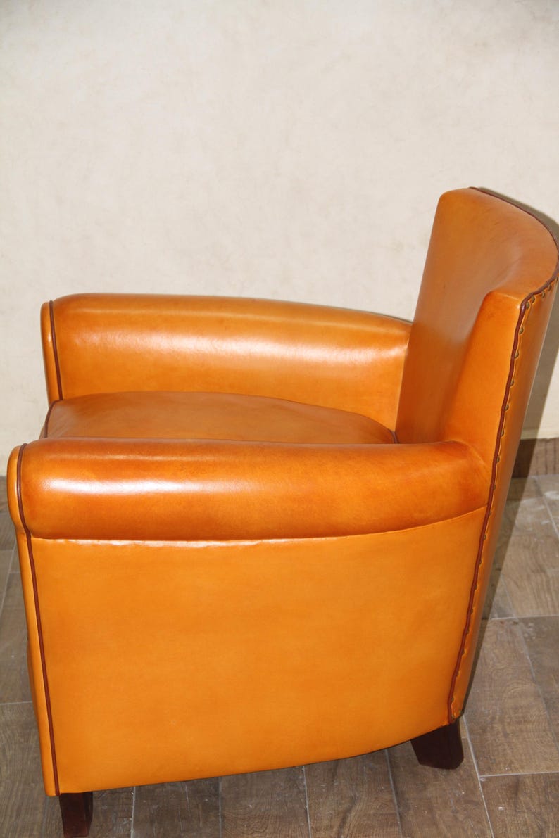 Leather Club Chair Vintage Handcrafted Armchair Beech Wood Club Chair