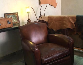 Moustache Leather Club Chair | Vintage Handcrafted Armchair | Beech Wood Club Chair | Handcrafted Leather Armchair