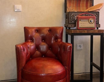Sedia Chesterfield Imbottita in Vera Pelle - Sedia in Pelle Pieno Fiore, Stile Vintage ed Elegante