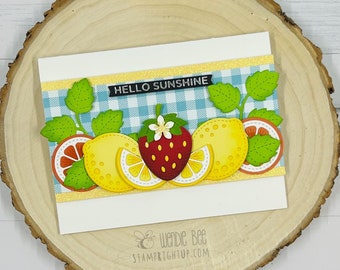 Handmade Hello Sunshine Summer Greeting Card  Bright Lemons, Strawberry & Citrus Vibes