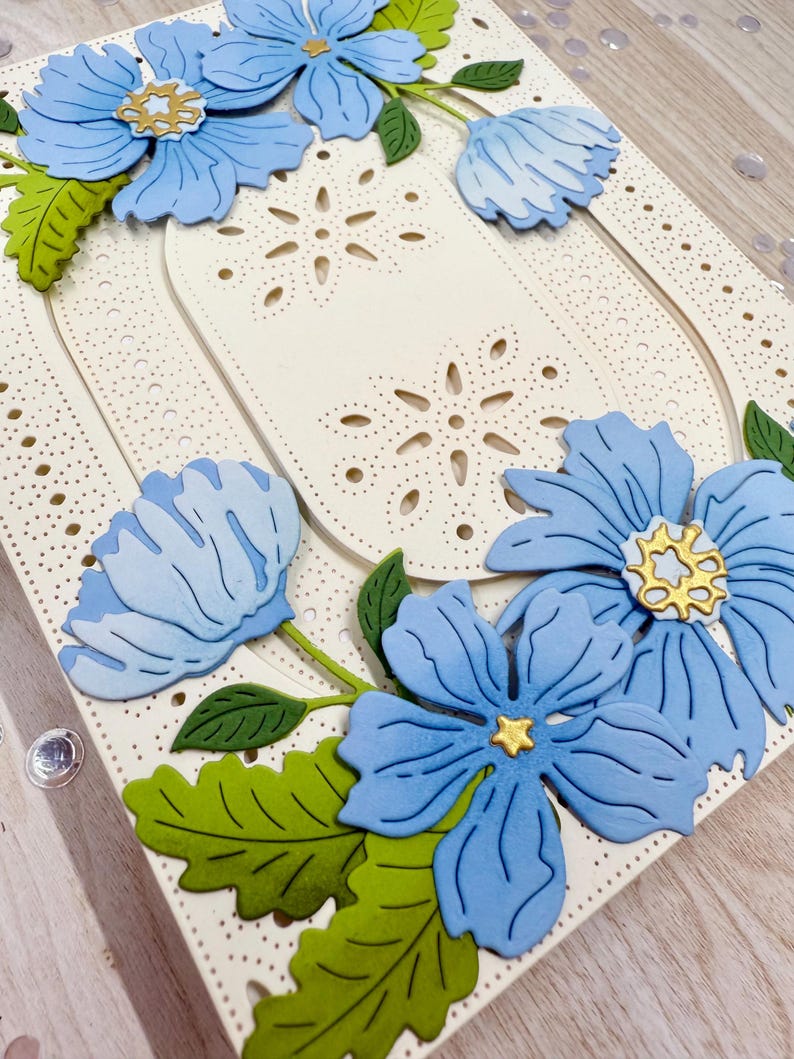 Glacier Blue Intricate Floral Card - Etsy