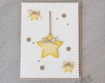 Rose Gold & Buttercup Yellow Puffy Stars Card