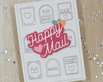 Handmade Happy Mail Card with Postage Stamp Background
