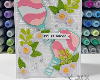 Court Queen Pickleball Card – Handmade Greeting Card for Pickleball Lover | Pink Paddle Birthday Card | Cute Sports Card