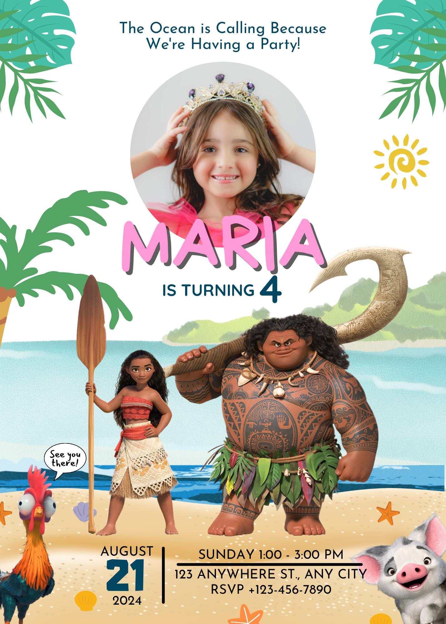 Invitations Anniversaire Thème Moana (Vaiana) - À écrire, Pour Fête D'enfants, Par Cheshire Invitations