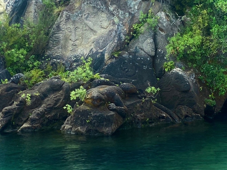 Lake Taupo Maori Carvings, New Zealand, Wall Decor, Art Print, Poster