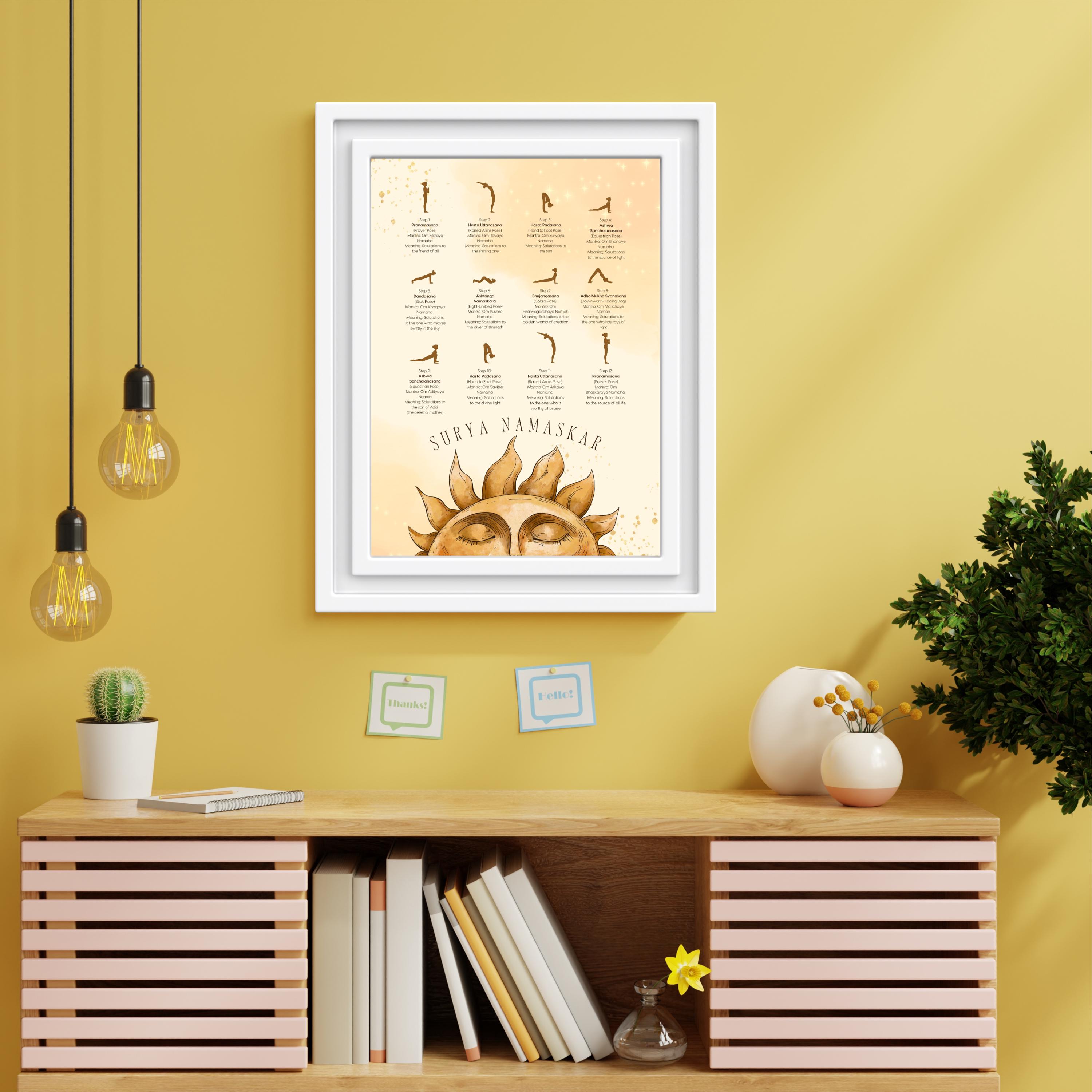 Surya Namaskar Digital Art, Sun Salutation Yoga Poses & Mantras ...