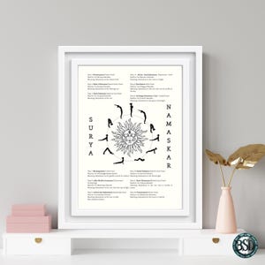 Surya Namaskar Digital Art | Yoga Mantras & Pose Names | Printable Wall Art | Mindfulness Decor | Meditation Print | Sun Salutation