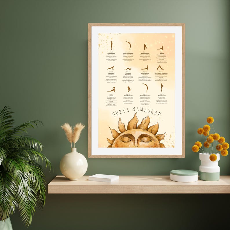 Surya Namaskar Digital Art, Sun Salutation Yoga Poses & Mantras ...