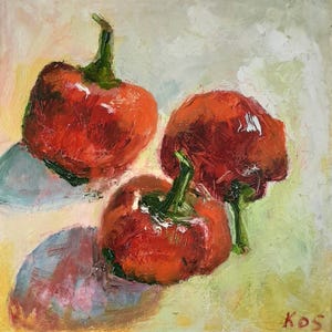 Pimientos rojos, pintura al óleo original, decoración de pared, pintura a mano, decoración de pared del hogar.