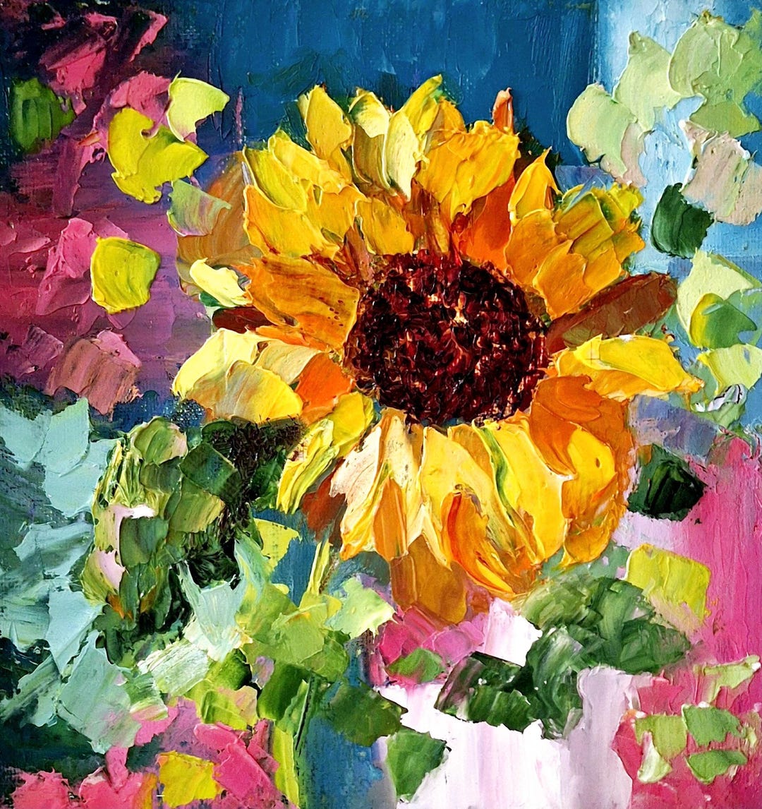 Original Impasto Sunflower Oil Painting, Textured Floral Wall Art ...