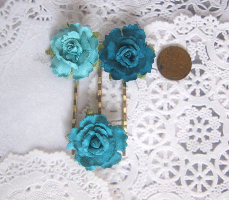 TurquoiseAqua Flower Hair Pins
