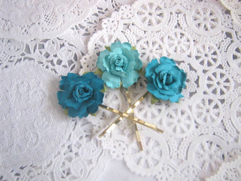 TurquoiseAqua Flower Hair Pins