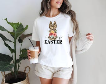 Easter Bunny Cheetah Print Shirt: Floral Women's T-shirt
