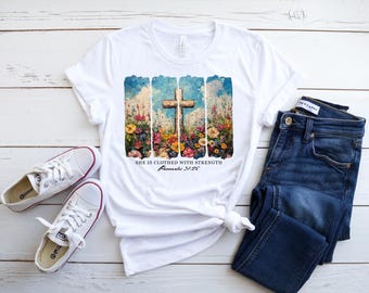 Christian Apparel | Custom Gift for Her | Proverbs 31:25 | Easter T-shirt | Women's Clothing | Religious Gift | Gildan