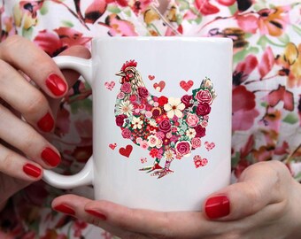Chicken Floral Heart Mug | Valentines Day Gift