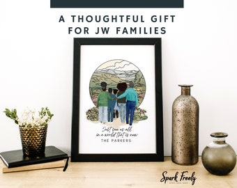 5-9 People Personalized Family Portrait, Just See Yourself on the Road to Life Forever, JW Gifts, Custom Anniversary, Wedding, Pioneer Gift