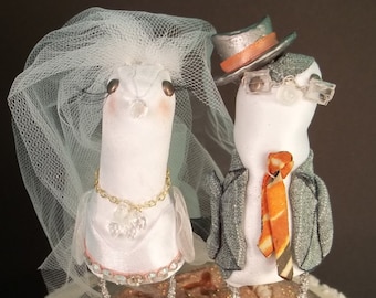 Personalisierter Vogel Hochzeitstorte Topper: Strand Thema, Braut & Bräutigam