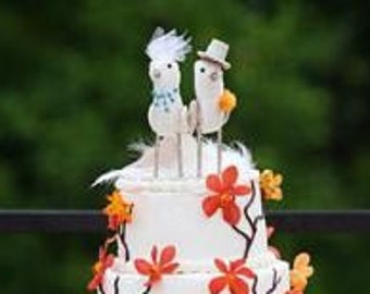 Miniature Bird Cake Topper: Bride & Groom, Custom Wedding Decor