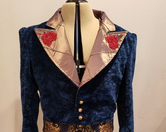 Beast Prince Jacket Beauty and the Beast gold lapel red rose applique blue velvet