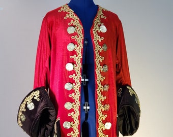 Captain Hook Pirate Jacket Dance Costume Moisture wicking stretch red velvet black gold