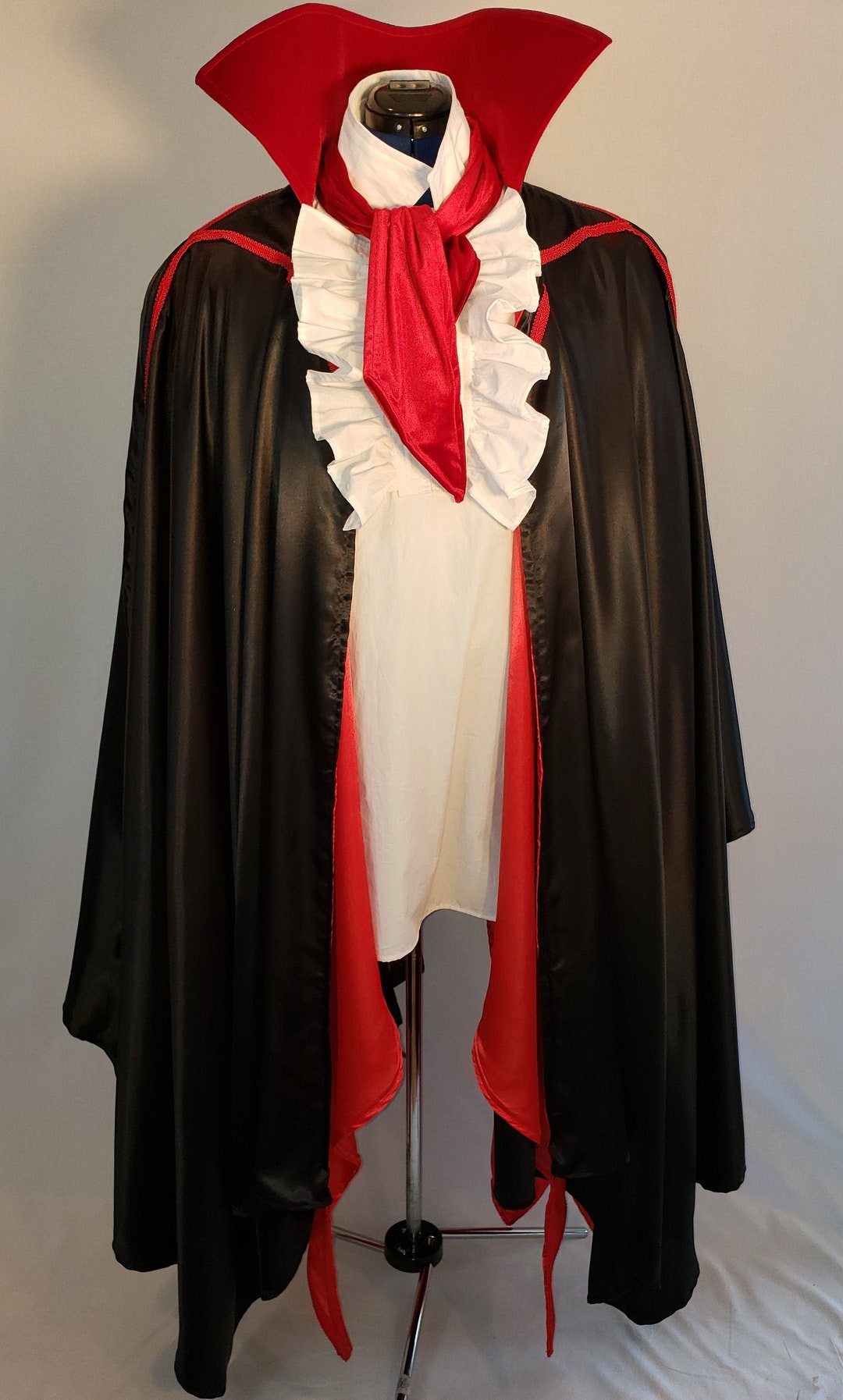 Vampire Costume Black Red Satin Cape White Cotton Shirt Red Velvet ...