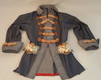 Child size Colonial Pirate Jacket denim burlap rope red white blue