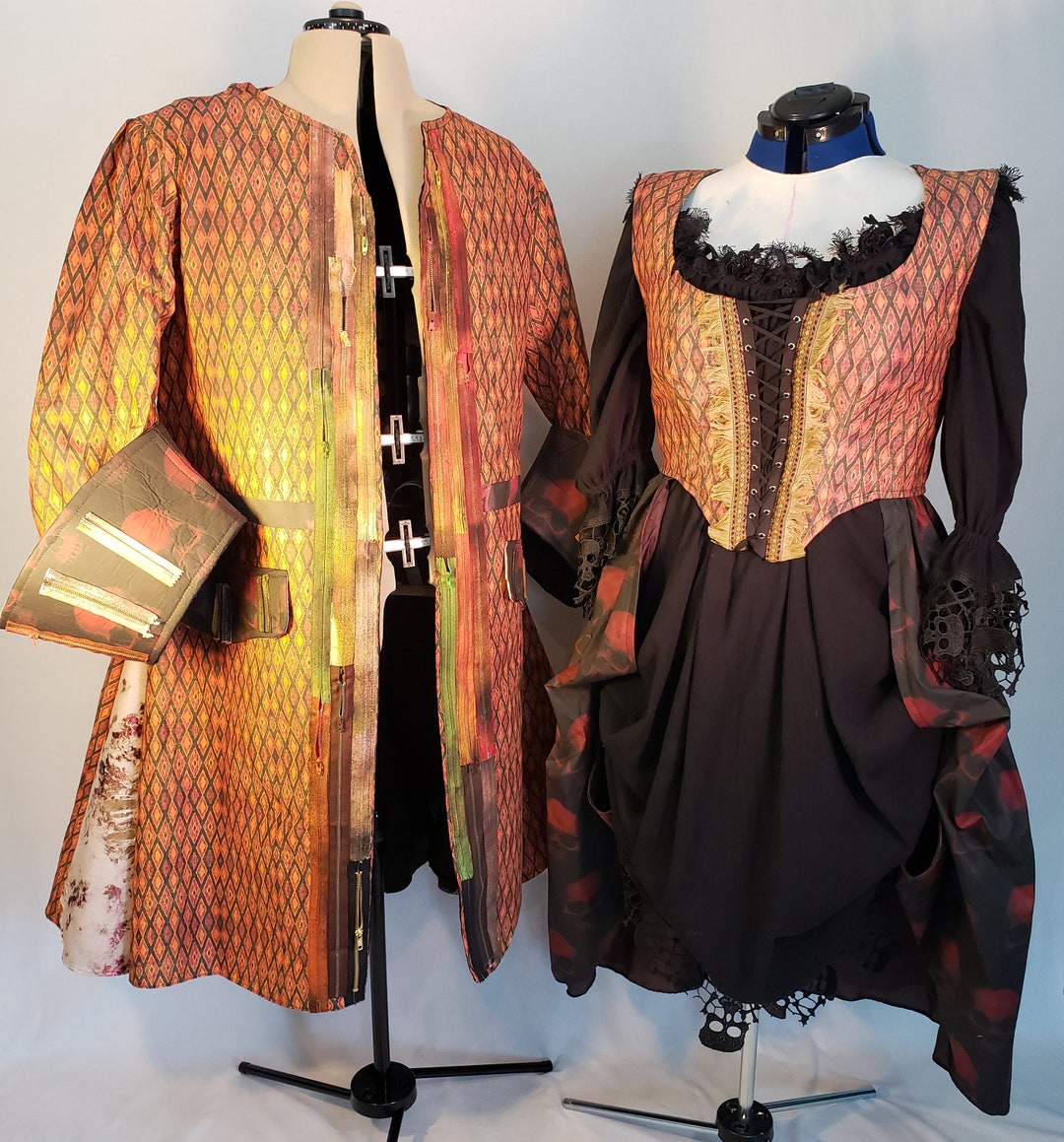 Pirate Couple Costumes 3 Piece Jacket Skirted Lace up Corset Chemise ...