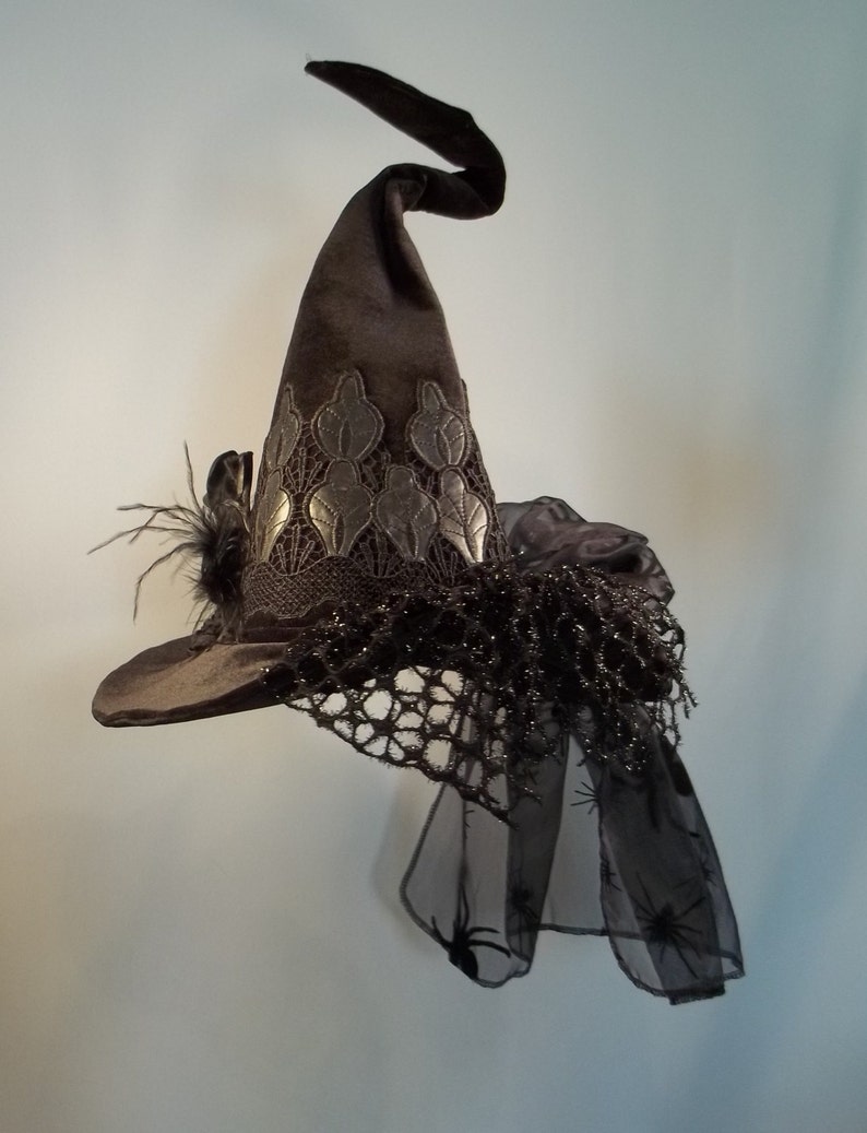 Black Velvet Witch Hat Lace Veil Feather Flower Etsy UK Black Velvet Witch Hat Lace Veil Feather Flower Etsy UK