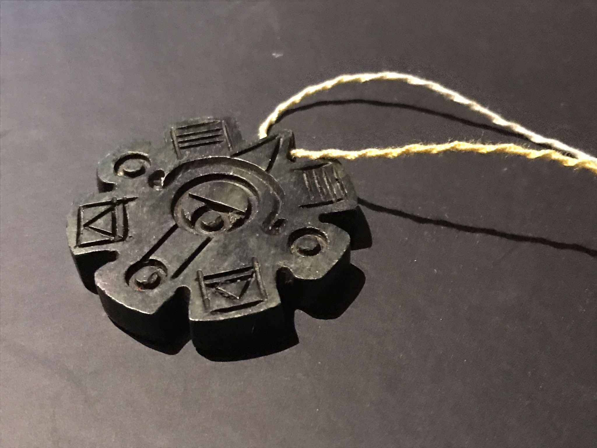 Ollin pendant, Aztec calendar symbol, Guatemalan jade style, serpentine stone, pre-Hispanic Aztec jewelry, Mexican necklace