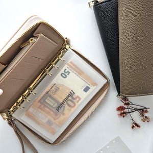 Classeur compact à fermeture éclair A6, portefeuille économique en cuir PU | Portefeuille rempli d'argent liquide | Portefeuille économique A6 | Portefeuille à méthode enveloppe