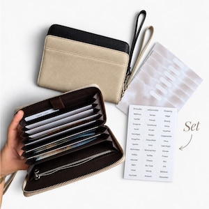 Budget Wallet | Cash Stuffing Geldbörse-Set mit 6 Fächern | Umschlagmethode | RFID geschützt | Schwarz & Beige