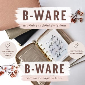 Könnte beinhalten: Eine Sammlung von Reißverschluss-Planern in Rosé, Beige und Schwarz mit strukturierten Einbänden. Ein offener beiger Planer zeigt eine goldene Sechs-Ring-Mechanik und eine transparente Seite mit dem schwarzen kursiven Text, she believed she could, she did.