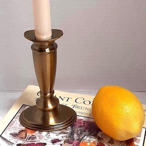 4 Brass Battery Operated Candlesticks: Adjustable Ivory Tapers, 6-Hour Timer, New Box