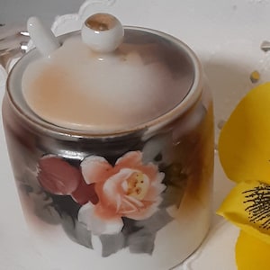 Vintage Noritake Porcelain Mustard Pot – Floral Design, Spoon & Lid