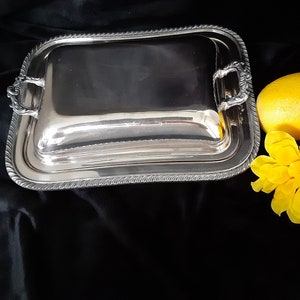 Vintage, Silverplate Double Butter Dish, Small Covered Server, Holds 2 Sticks, Multi Use, Rectangular,  Freshly Polished