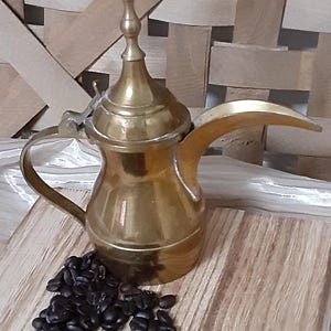 Brass Coffee Pot Tea Pot Middle Eastern Vessel Dallah Coffee Vessel Solid Brass Hand Crafted 1980 Not Polished Used for Home Decor Only