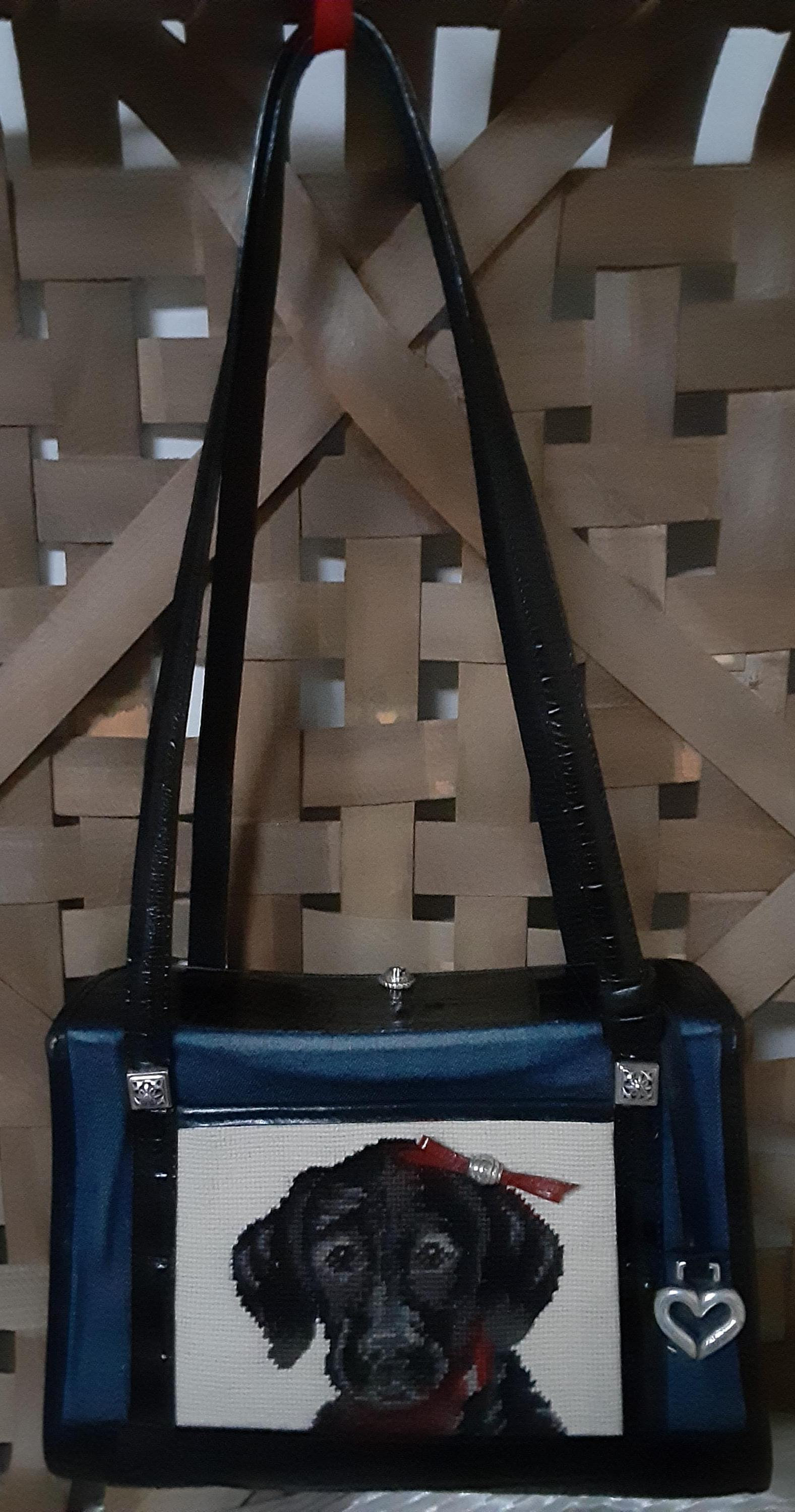 Brighton Woman Shoulder Handbag Blue Denim Fabric Needlepoint Black Lab Dog Black Leather Trim Brighton Labrador Retriever Dog Series Etsy