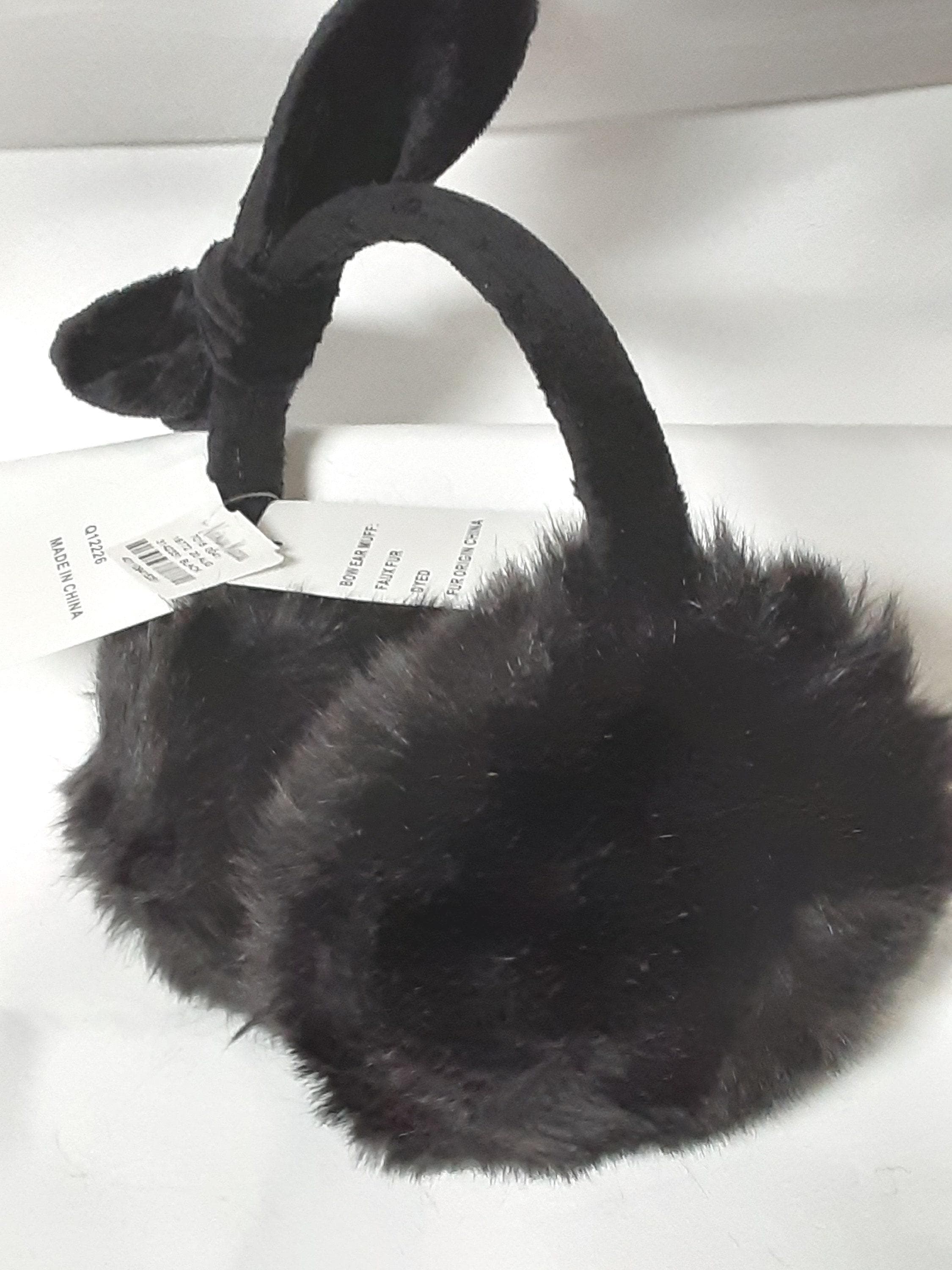 Neiman Marcus Black Faux Fur Earmuffs: Velvet Bow  display picture 2