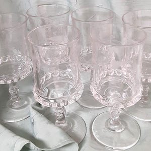 Antique EAPG Wine Glass, Dakota Baby Thumbprint Etched Fern 1880s Iced Tea Water Glass